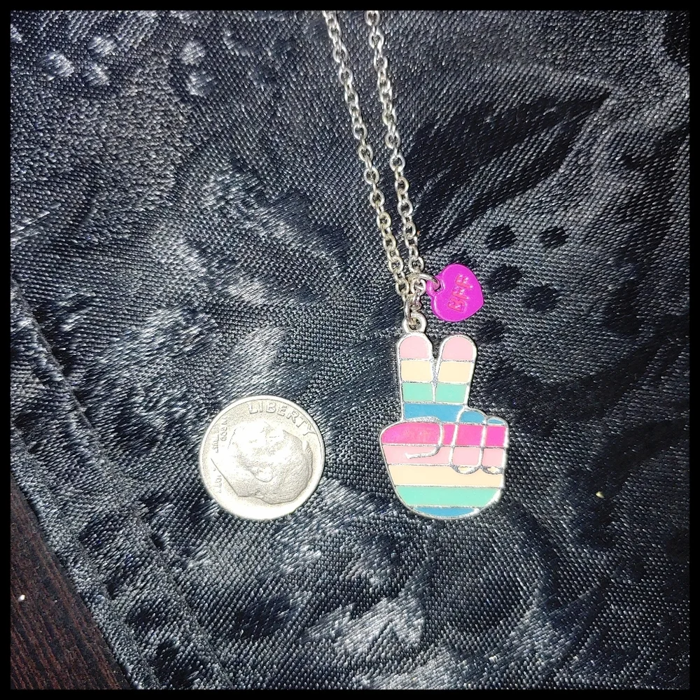 Cute BFF Peace Sign Rainbow Necklace